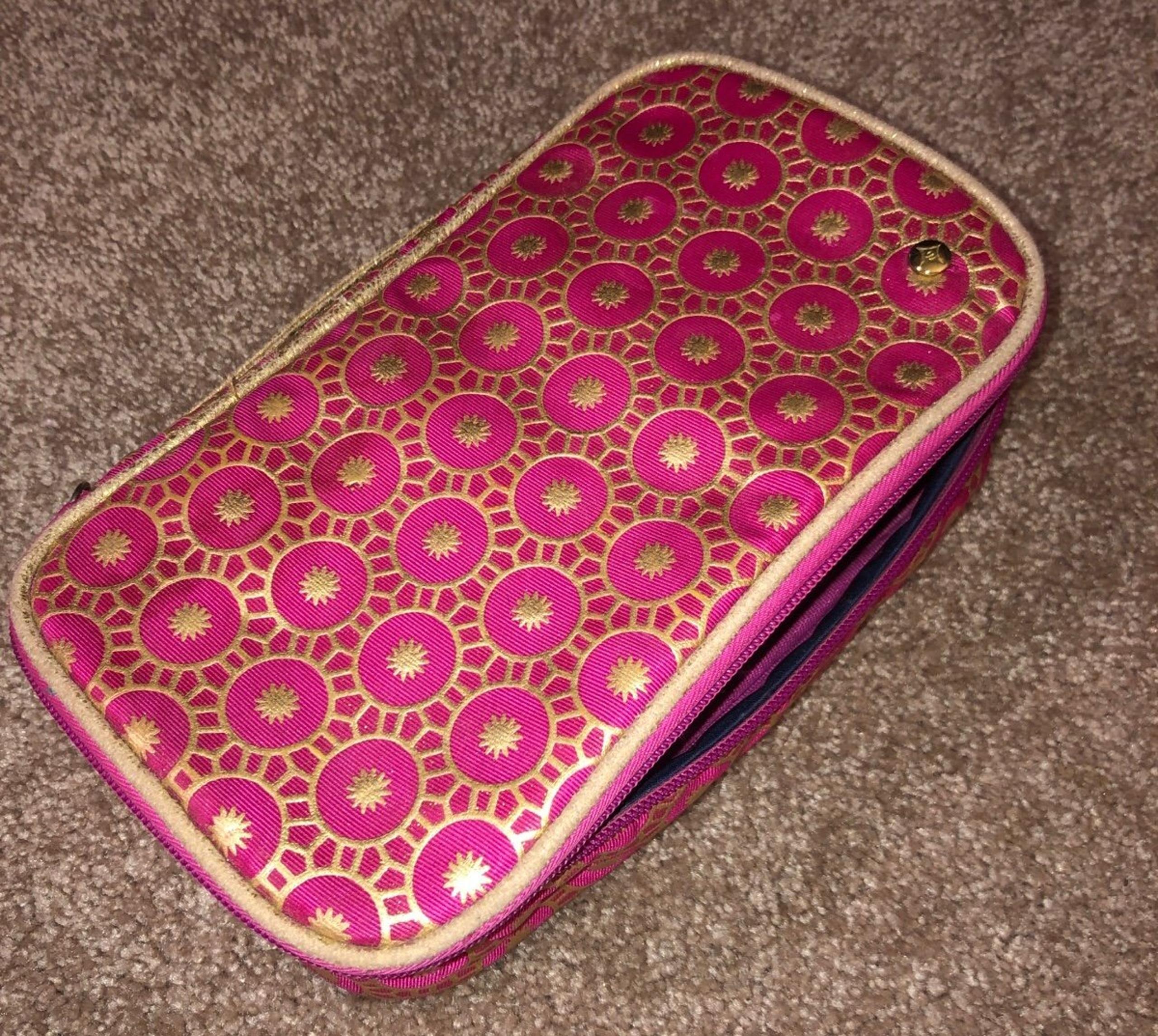 Stephanie Johnson pink and gold makeup case cosmetic bag