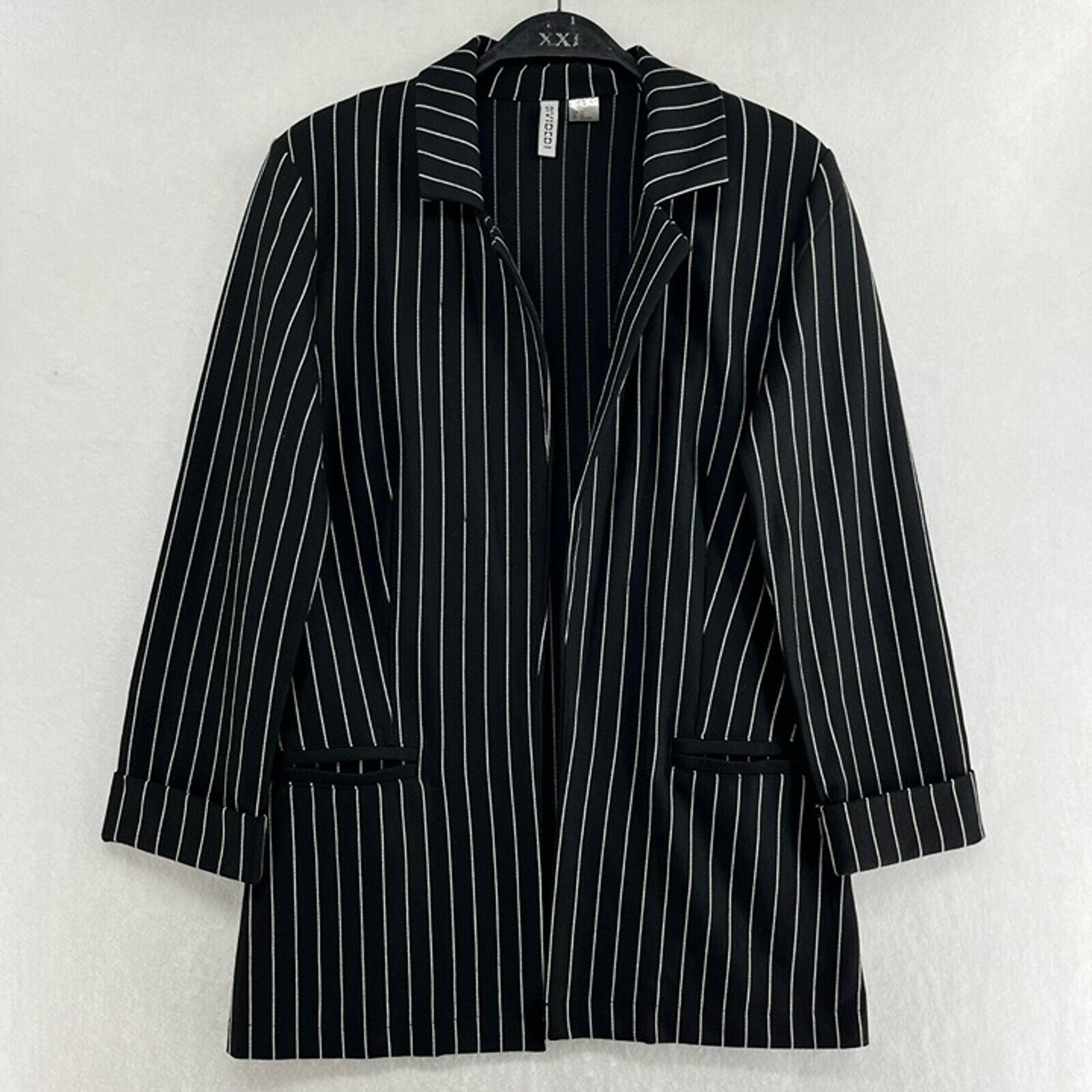 Divided by H&M Jacket Womens XS Black Striped Open Front Pockets Notched Lapel
