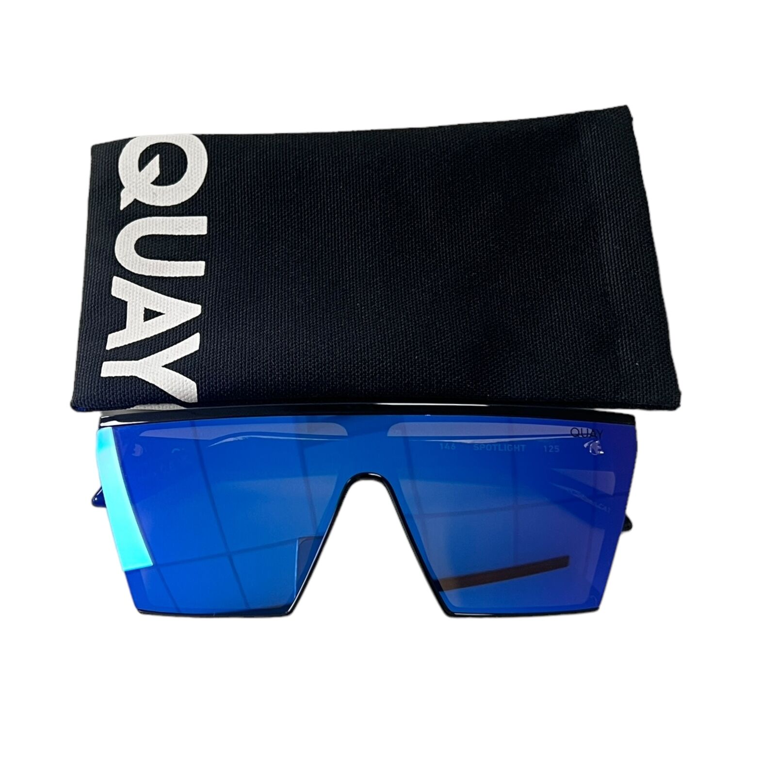 Quay Australia Spotlight Shield Sunglasses Black Blue Mirror