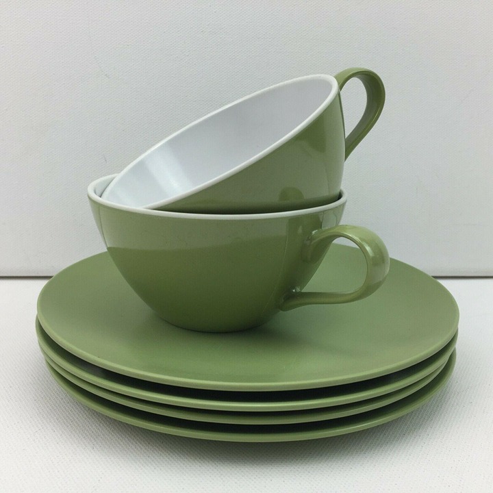 Vintage Texas Dallas Ware Green G-4 Plates Cups Saucers Melmac Set 6