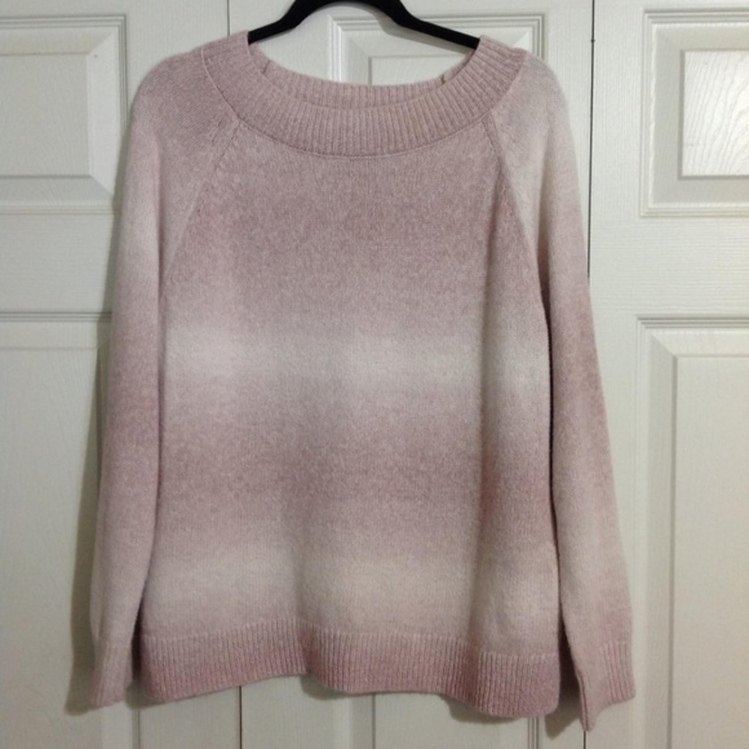 CHAPS Size Large Pink White Marled Crewneck Pullover Sweater Long Sleeve Cozy