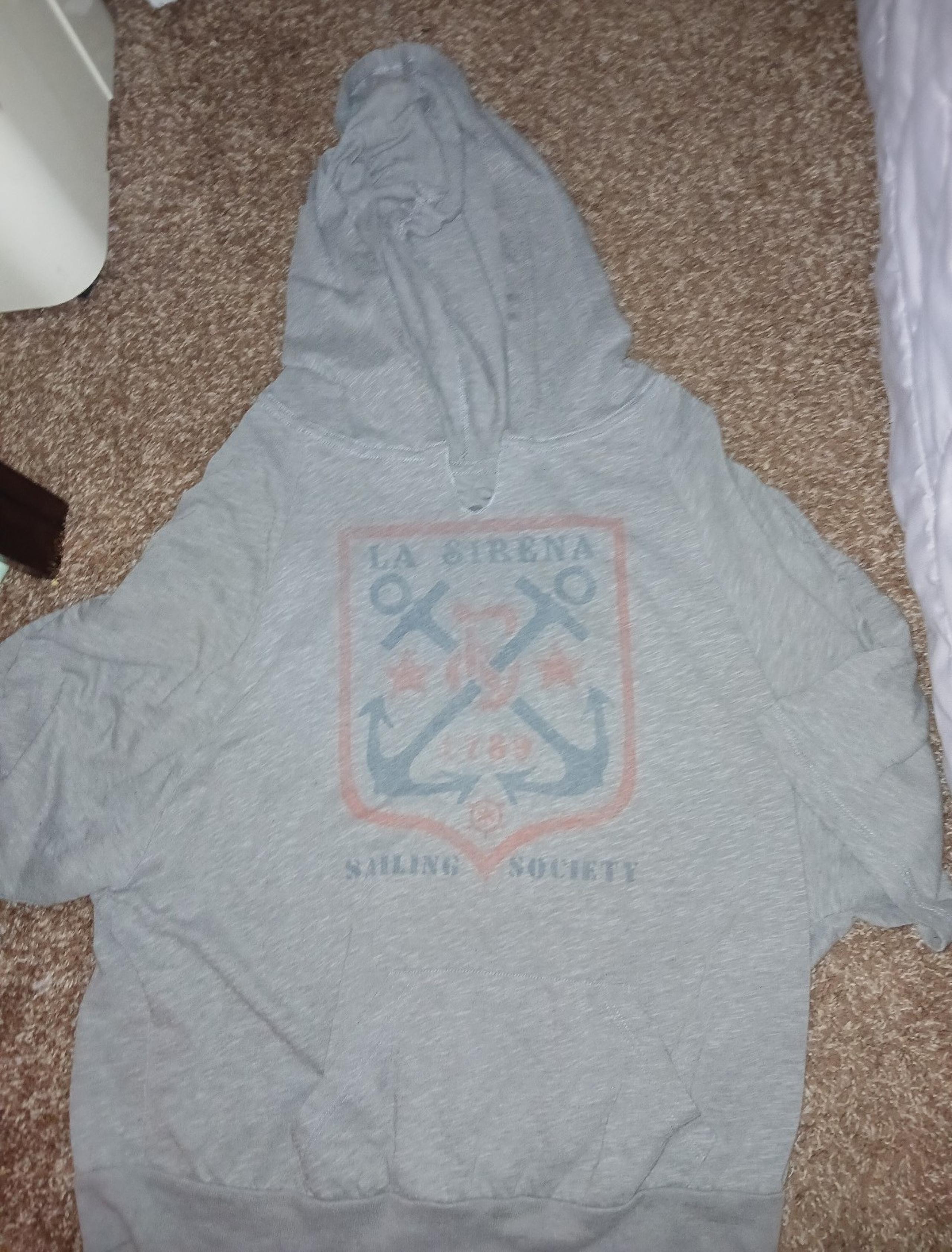 DOE-Plus Size Women's Hoodie- 1xl, 3/4 sleeve, Gray. "La Sirena Sailing Society"