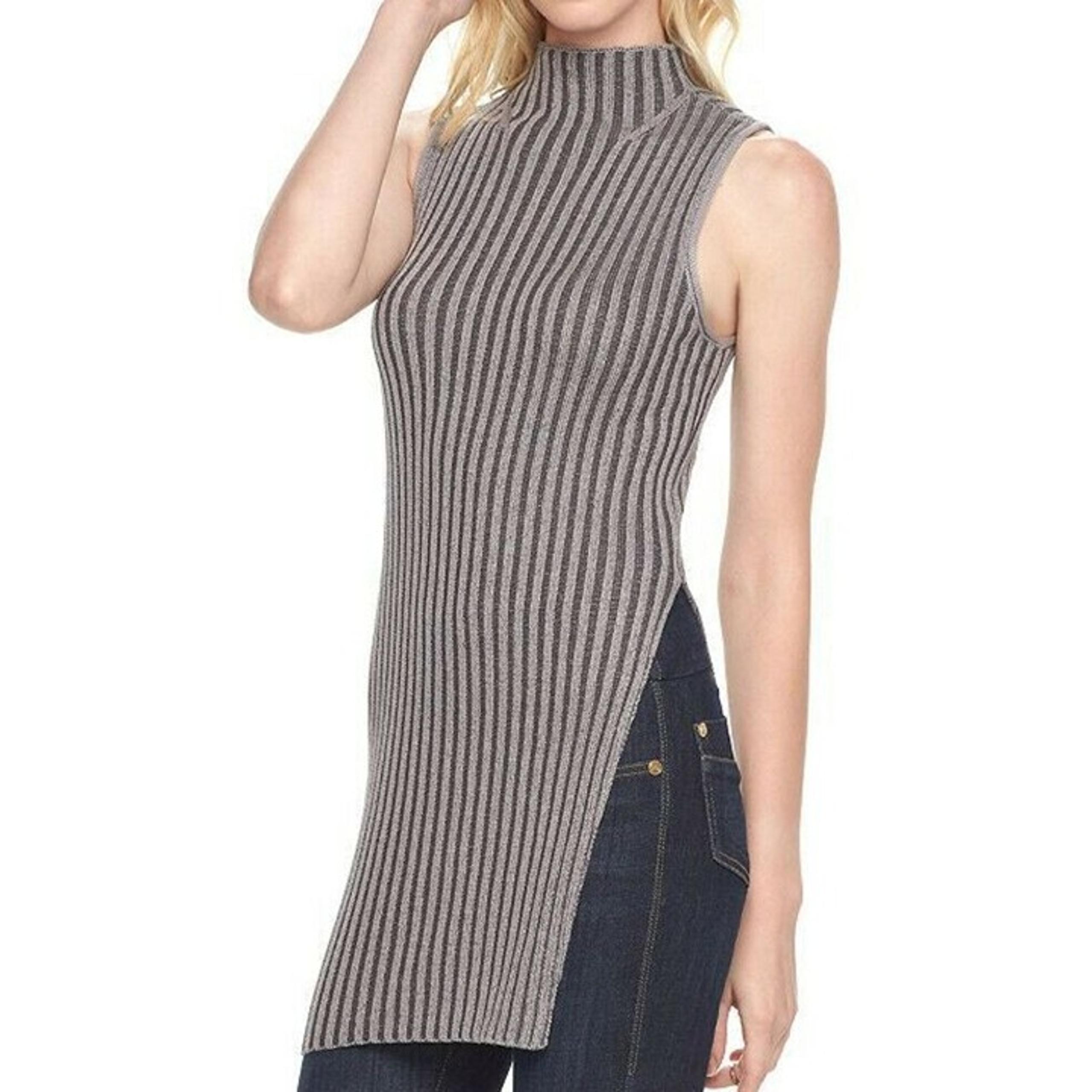 Rock & Republic Sweater Dress Womens Small Gray Ribbed Knit Tunic Sleeveless