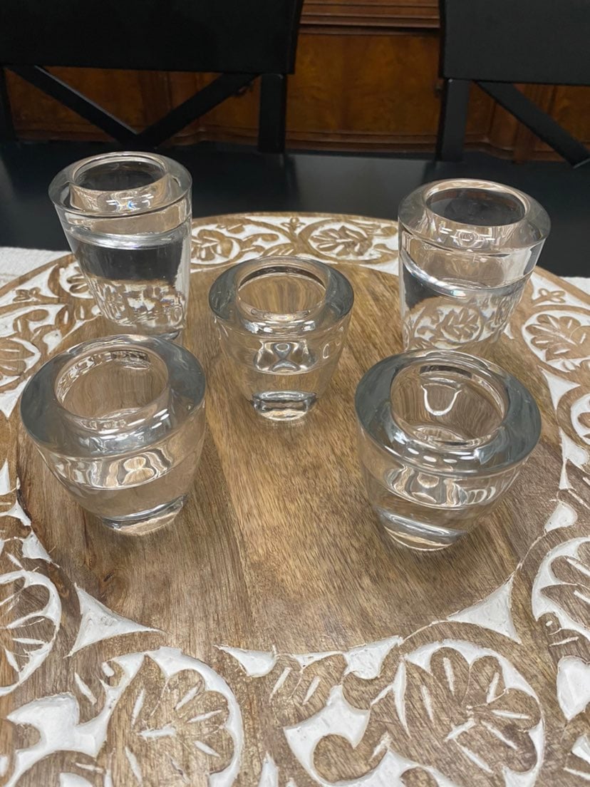 Set of five beautiful thick glass votive candle holders