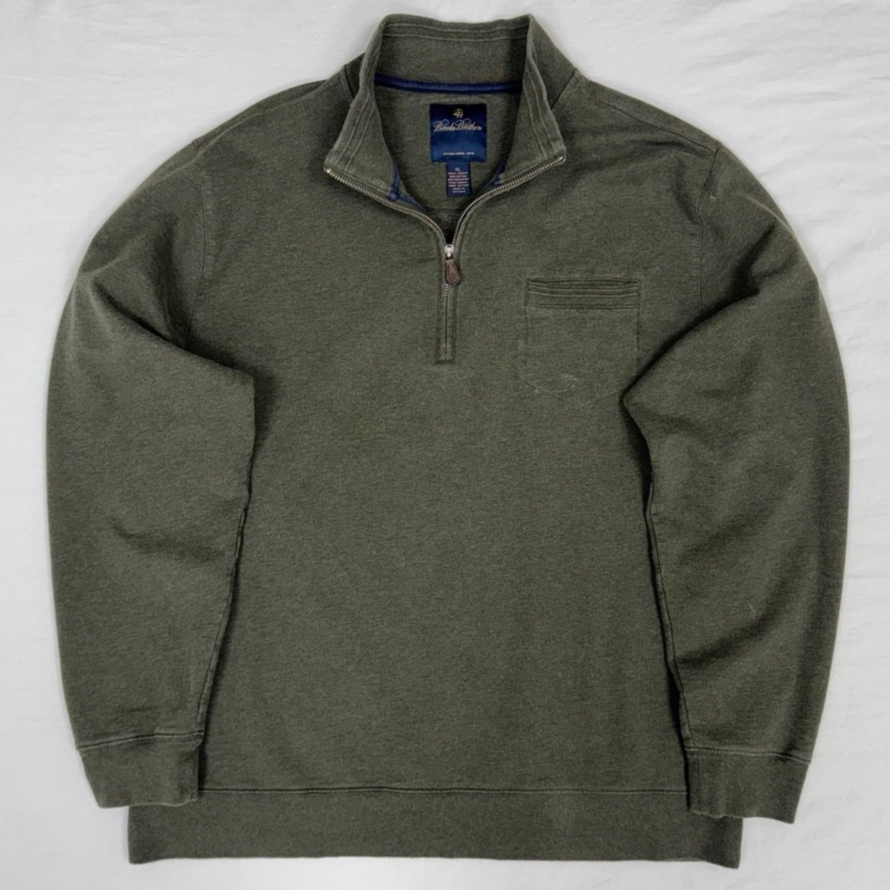 Brooks Brothers 1/4 Zip 1/2 Zip Sweater Men’s XL Army Green Chest Pocket Heavy