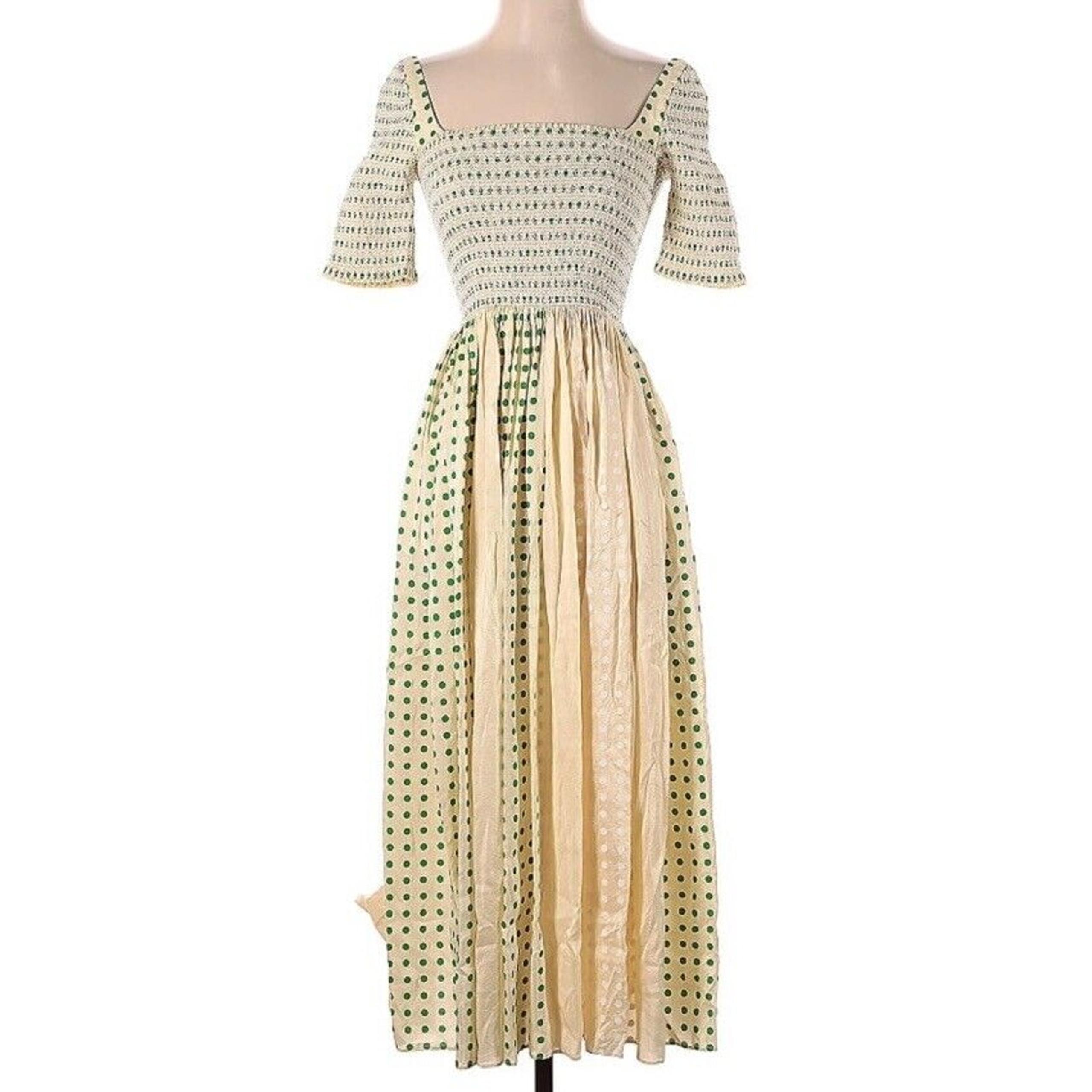 Womens Tory Burch Silk Dotted Smocked Midi Dress Size 0