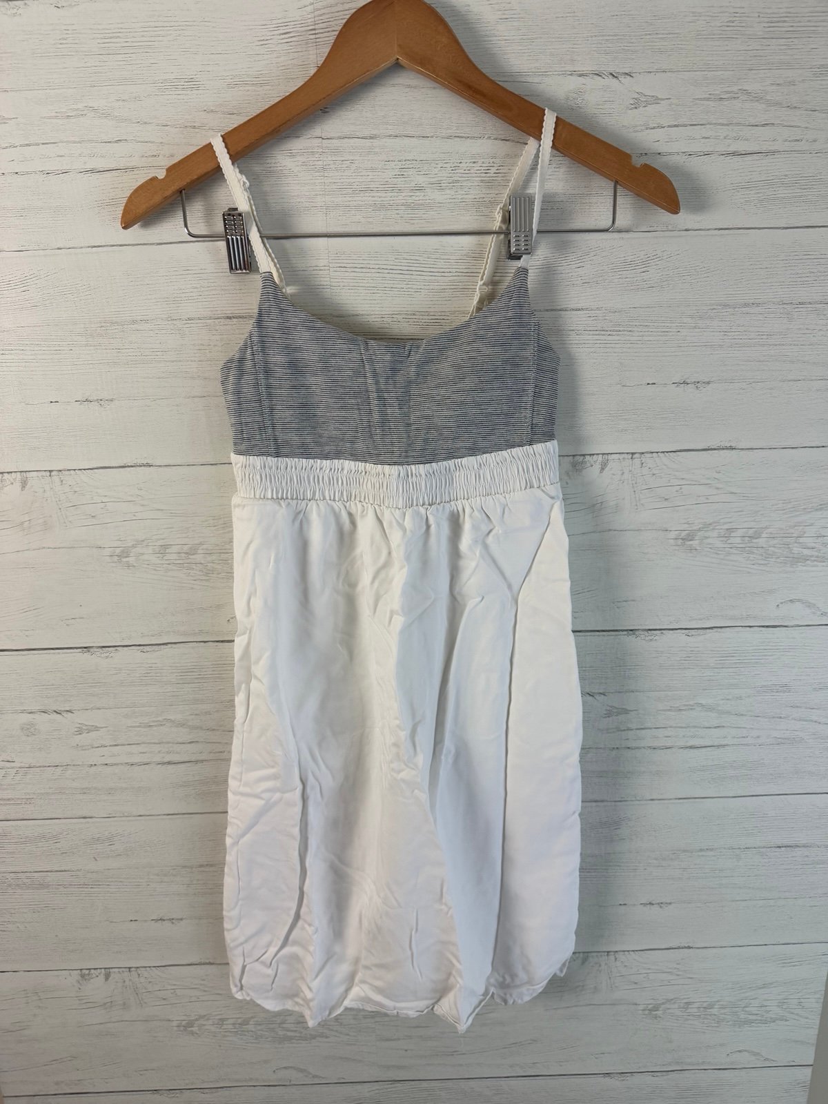 Lululemon Athletica Bliss Dress White w/Blue & White Stripes Spaghetti Straps XS