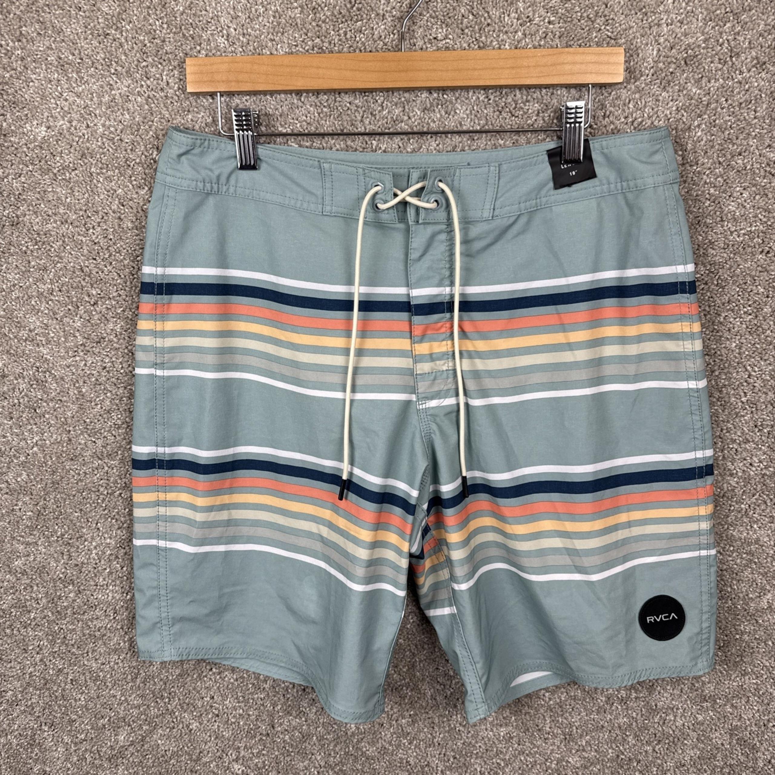RVCA Mid Length Board Shorts Mens Size 32 Swim Trunks Striped NEW