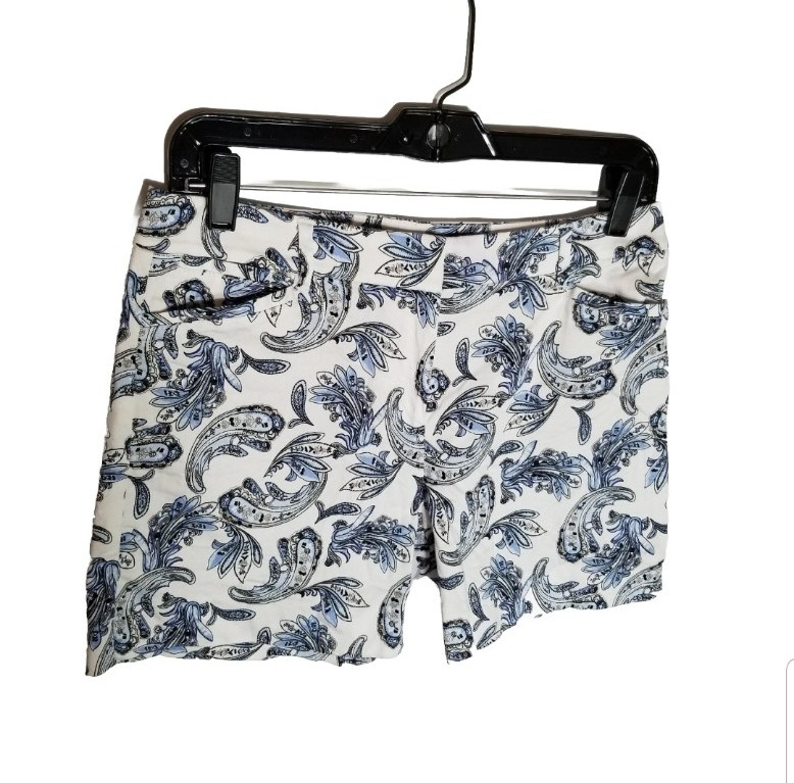 White House Black Market Shorts Women's 2 Paisley Floral Chino Blue Black White