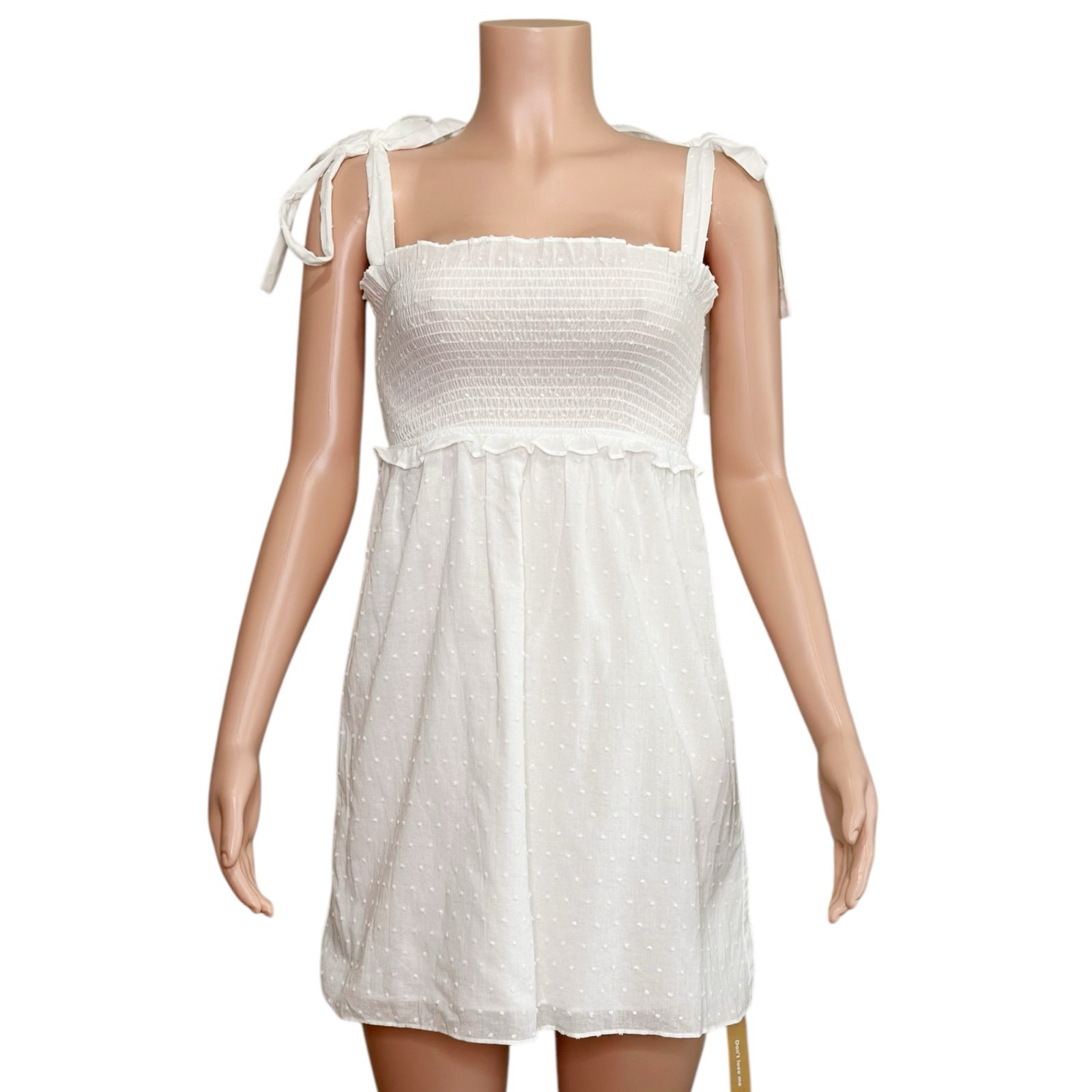 REFORMATION Dawson Mini Dress, White Swiss Dot, Small