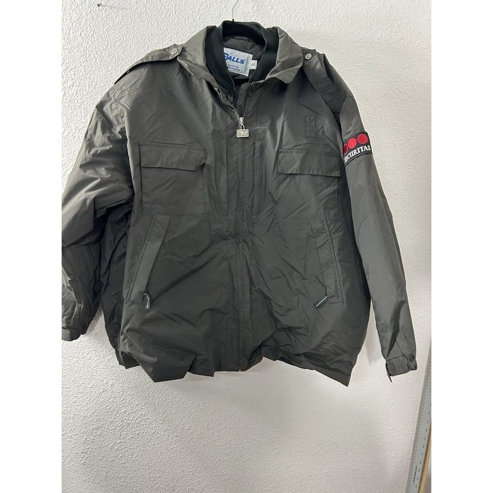 Galls Vintage Bomber Jacket Black Front Pockets Zip Out Quilt Lined Size 4XL