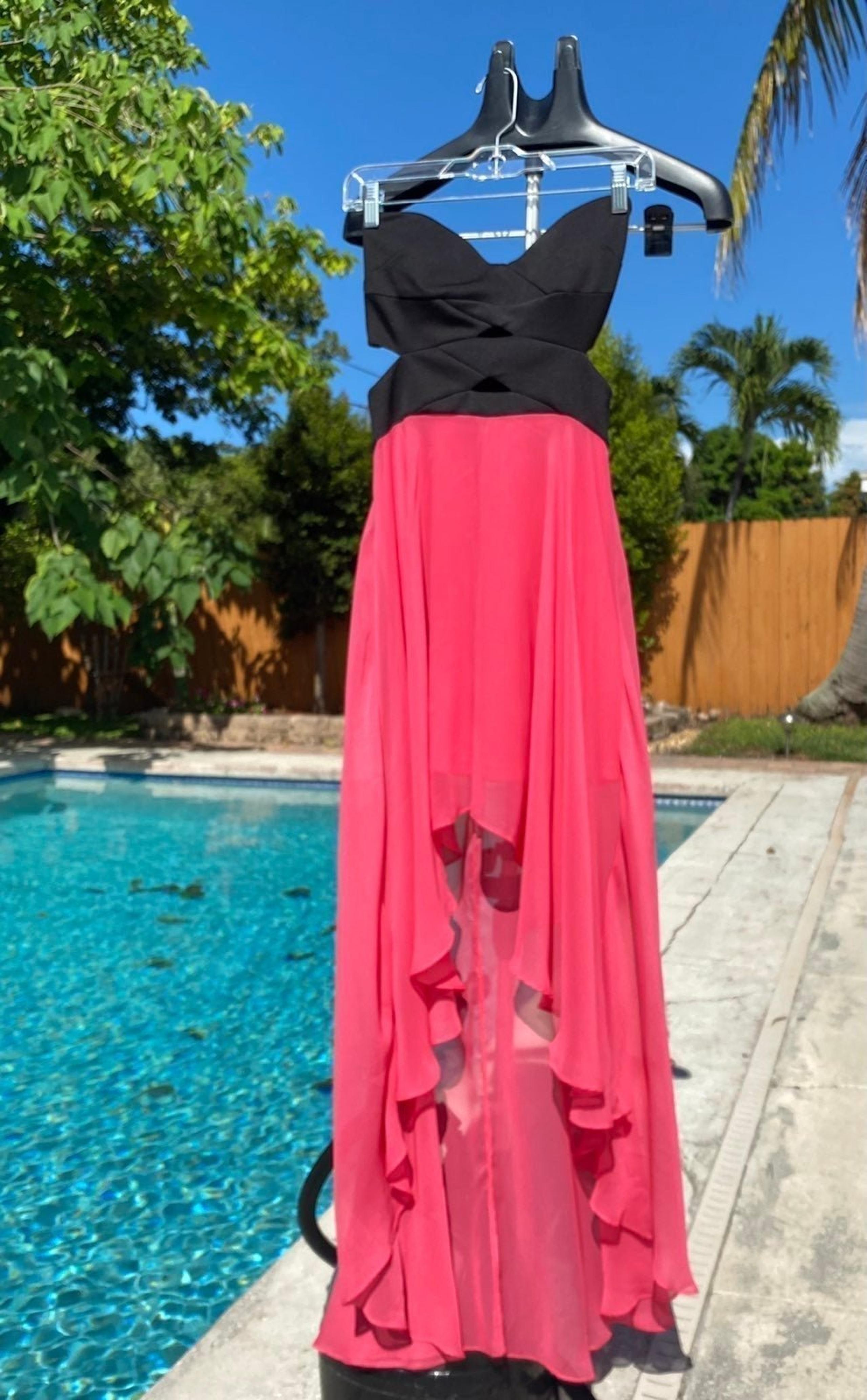 Arden B black pink evening gown strapless prom dress open sides
