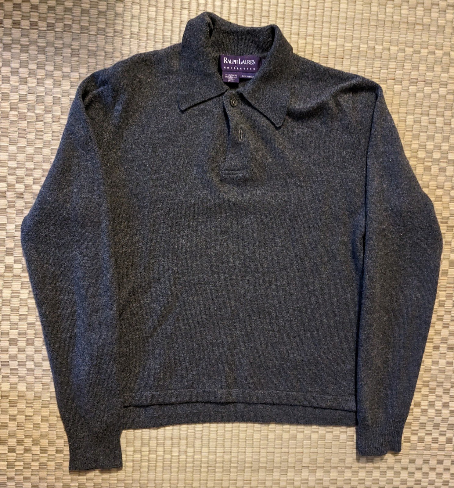 Ralph Lauren Purple Label 100% Cashmere Long Sleeve Polo Gray Men's Size Small