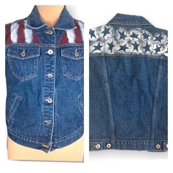 Upcycled Custom Americana Flag Painted Denim Vest