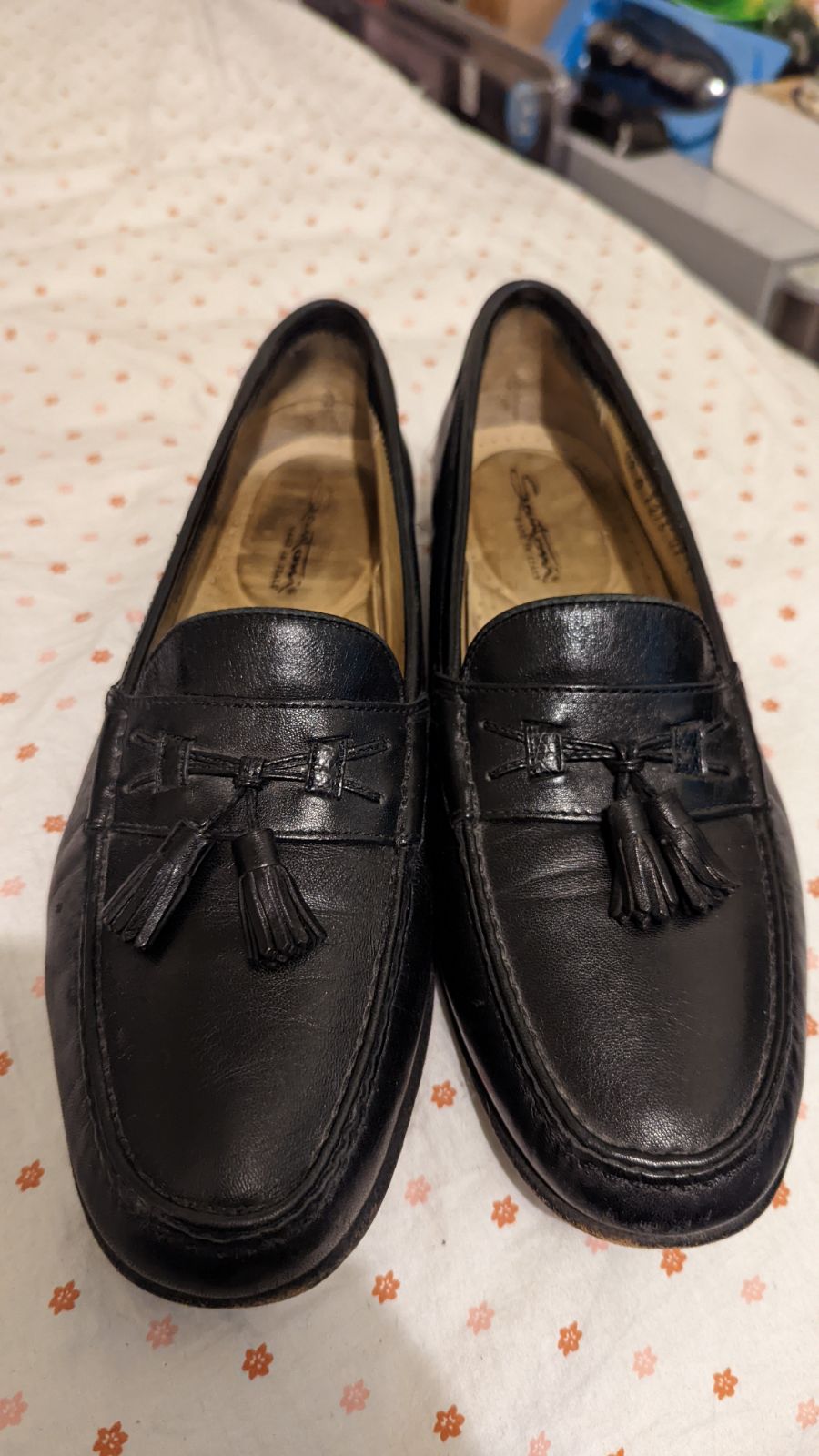 Santoni black Italian leather men shoes