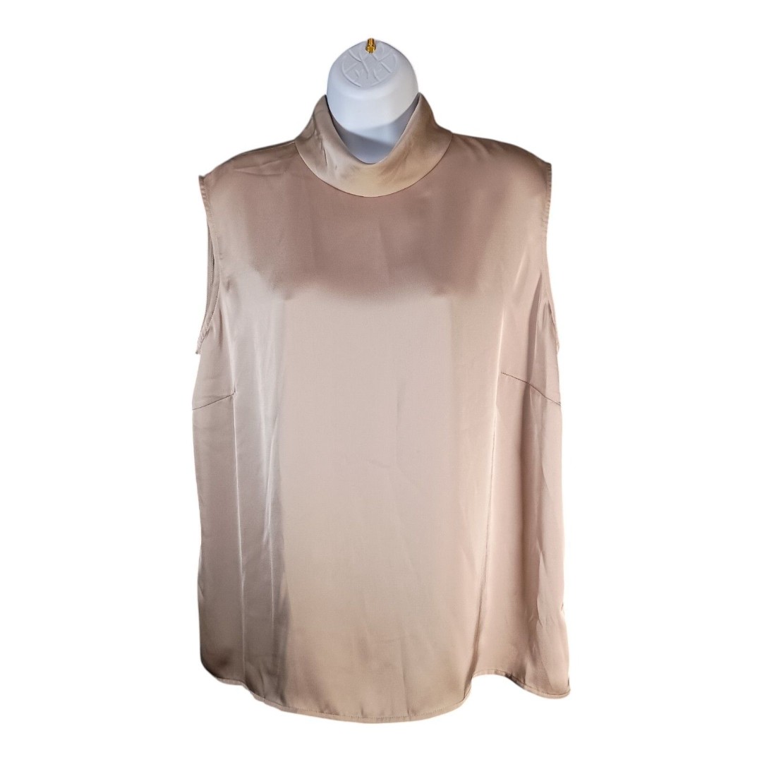 Ming Wang Sleeveless Top Mock Neck Beige Women's Large