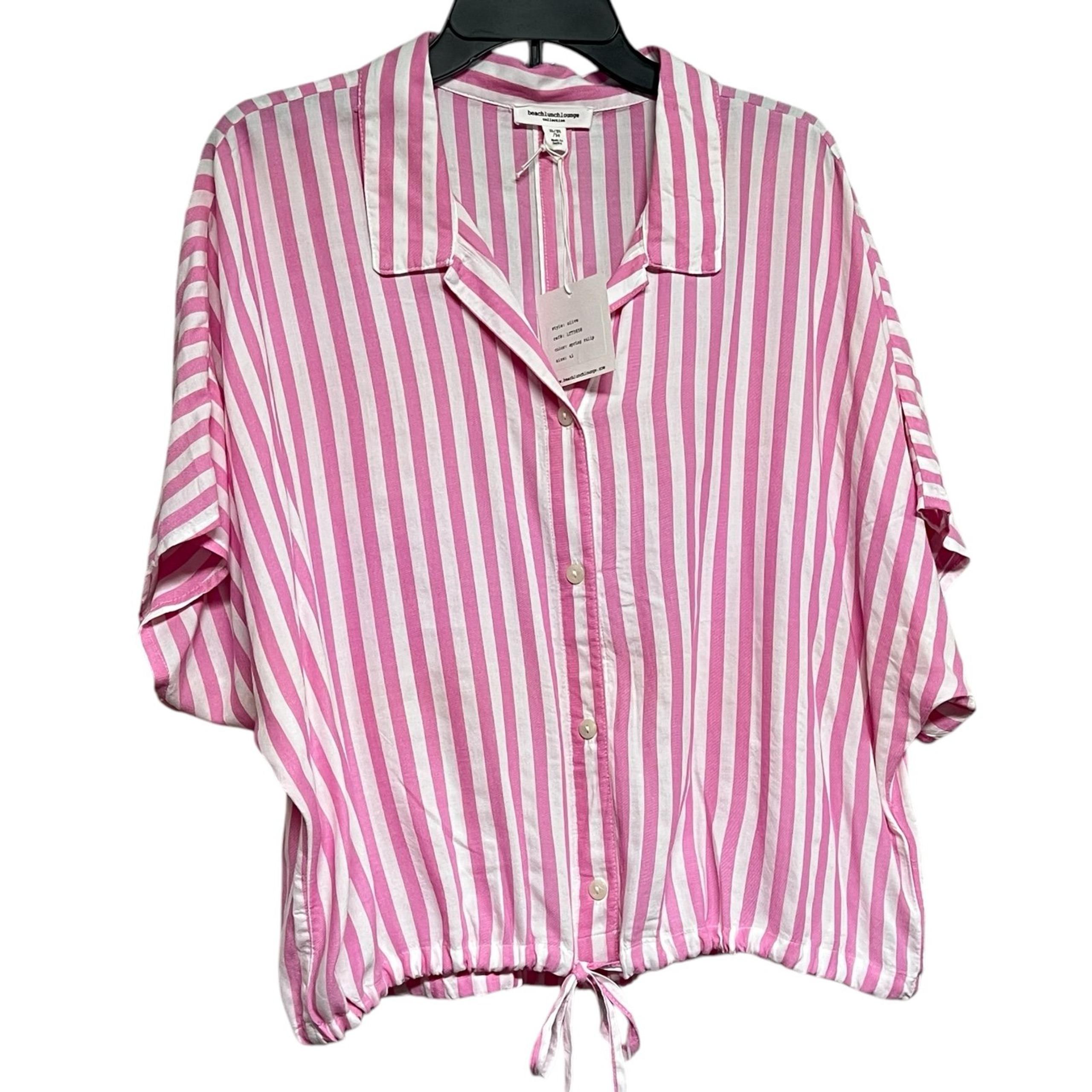 Beachlunchlounge Oversized Pink and White Striped Button Down Shirt - Size XL