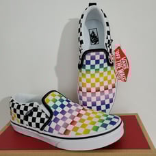 Vans Asher Rainbow Checker Big Kids Canvas Slip-on Size 5