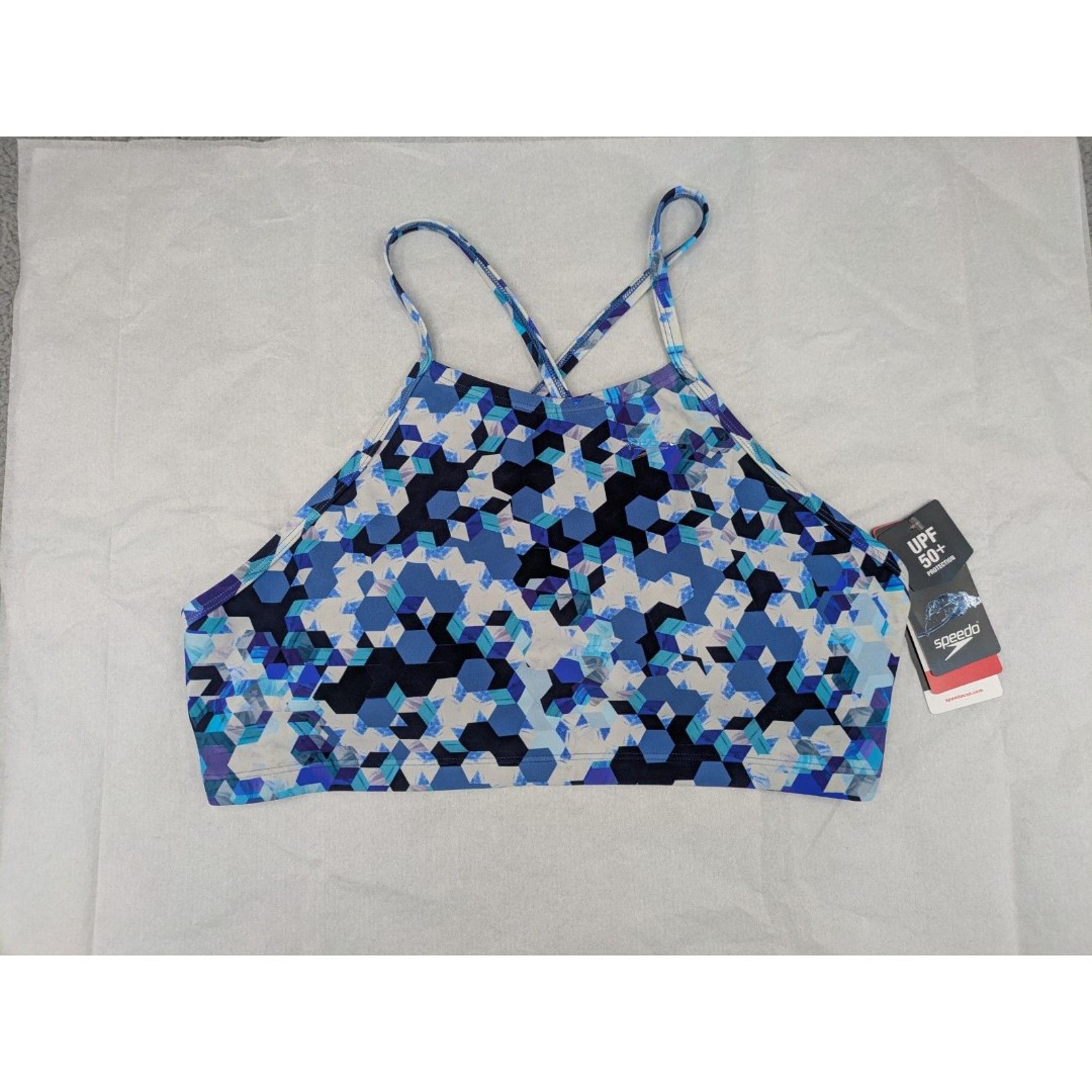 Speedo Women's size XL Blue Print High Neck Tie Back Bikini Top 7734369