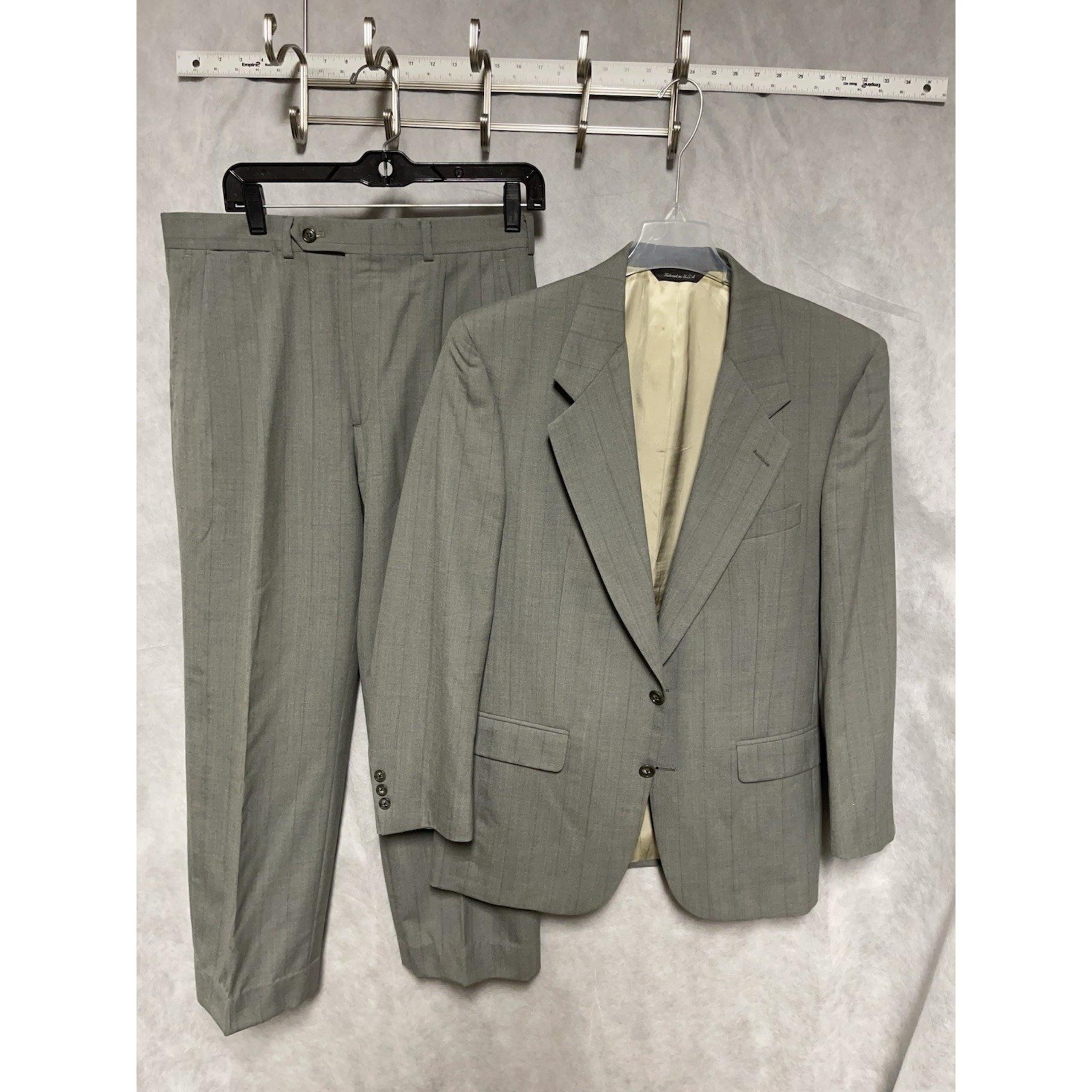 Christian Dior Suit Men 40R Green Wool Monsieur Striped Academia 32X28 Pant Luxe