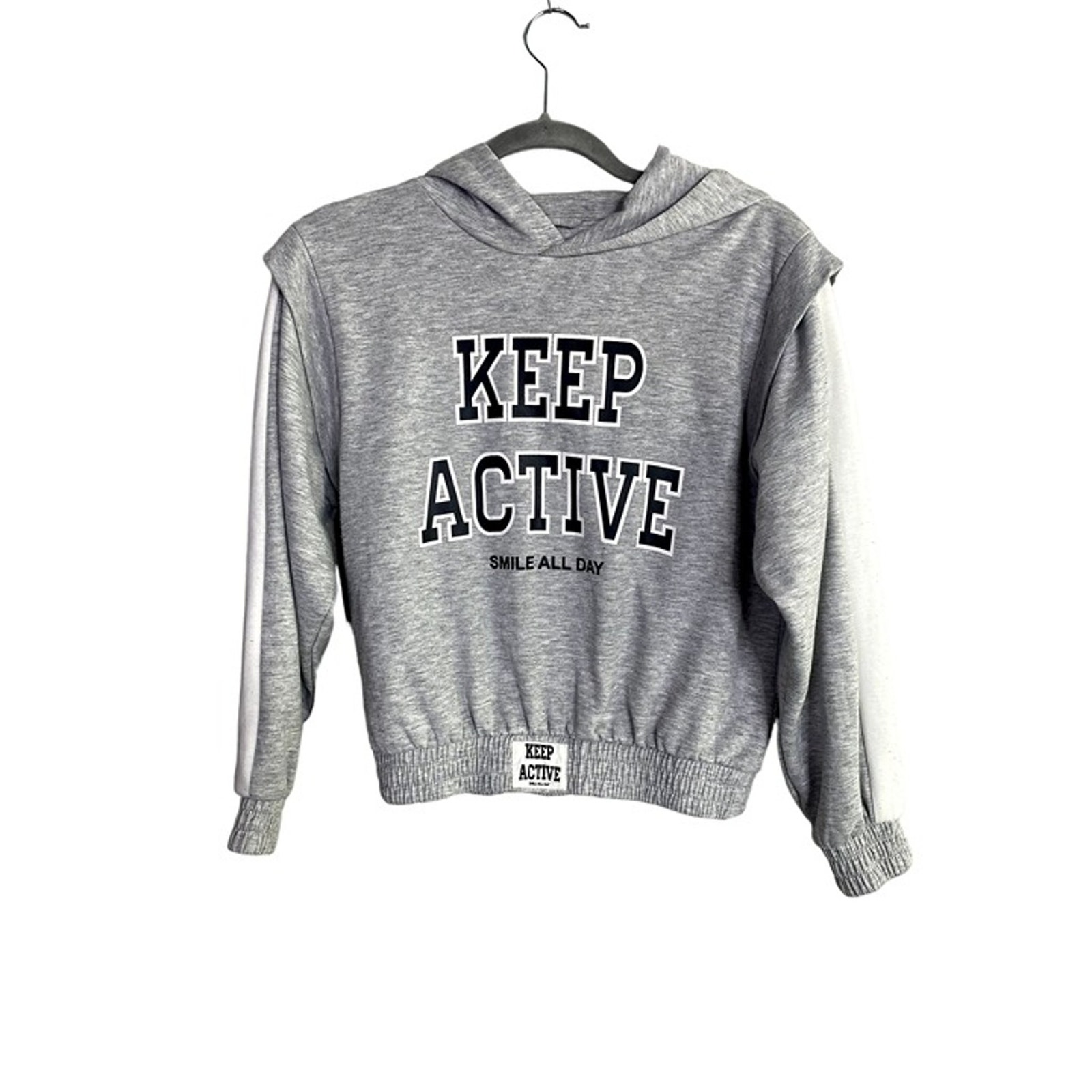 Zara Kids Keep Active Long Sleeve Hoodie Sweatshirt Side Arm Stripe 11-12 Grey