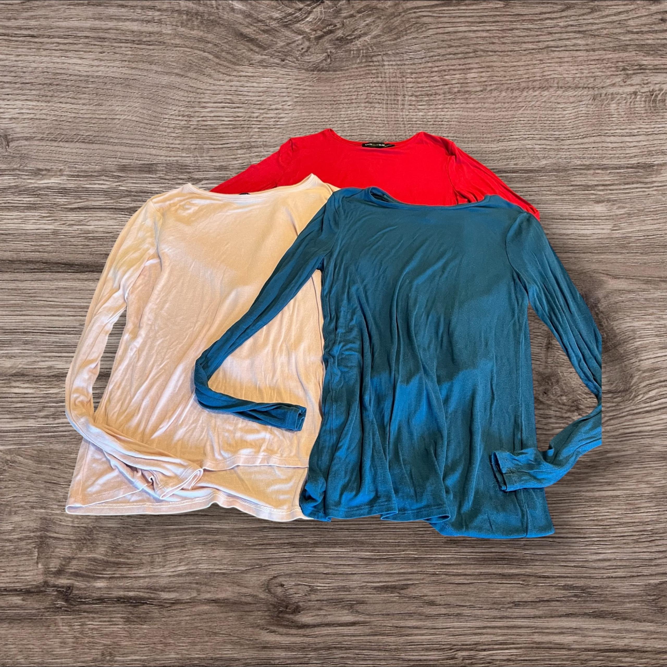 White House Black Market Long Sleeve Tees T-Shirts Pink Red Blue Small Lot of 3