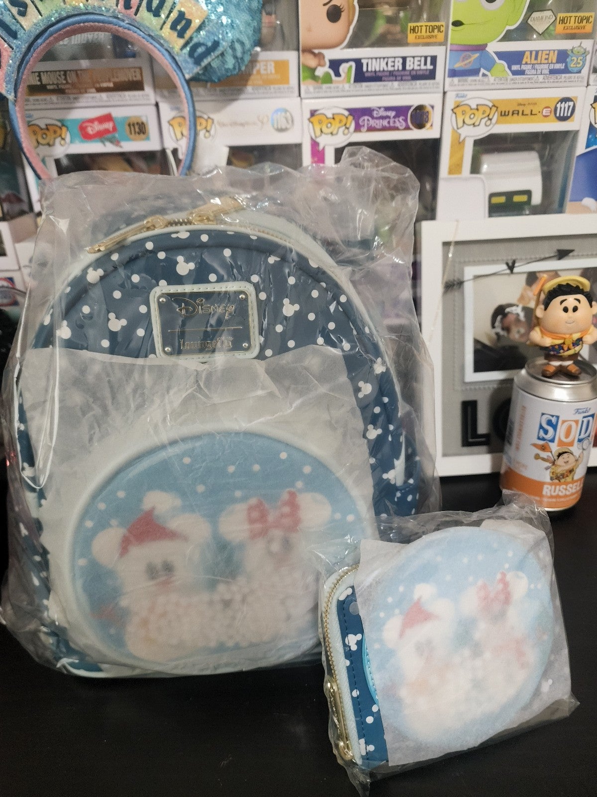 Loungefly Disney Snowman Mickey Minnie Snow Globe Mini Backpack and Wallet