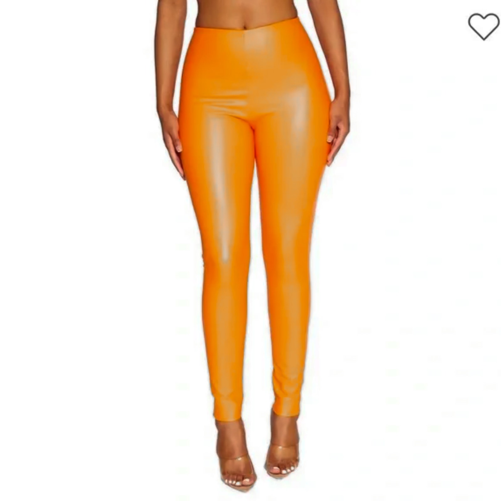 Naked Wardrobe Orange Faux Leather Leggings Stretch Skinny Pants Medium