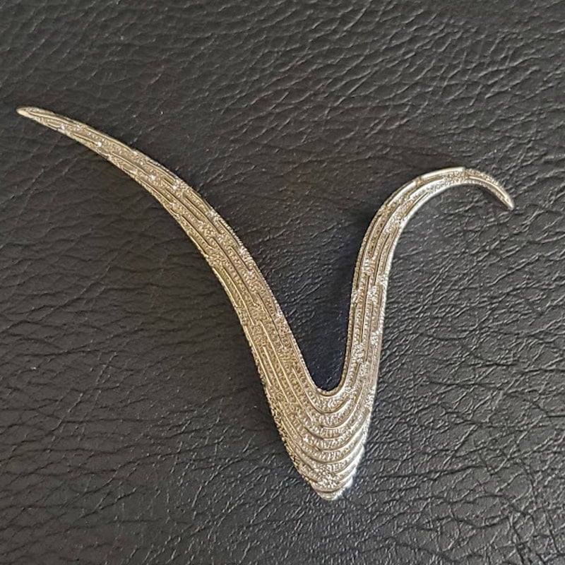 Vintage Crown Trifari Brooch Silver Tone Ribbed Ribbon Art Deco Design 50's 60's