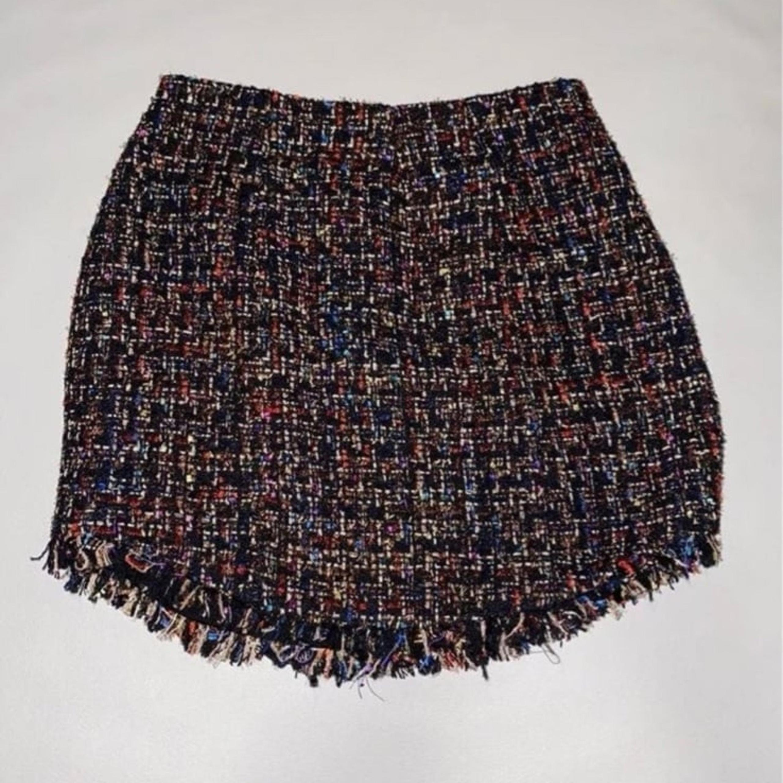 Lovers + Friends Black Metallic Multi-Colored Tweed Mini Skirt