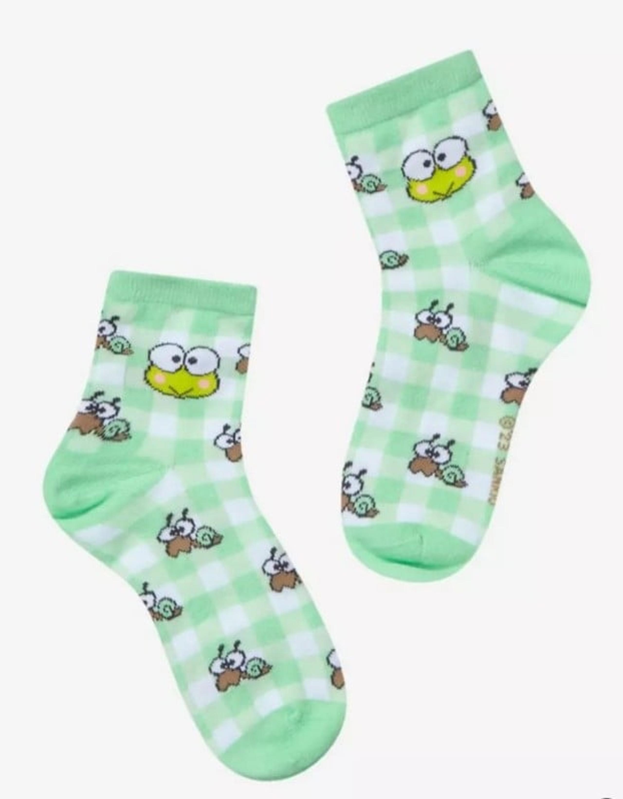 New Women's Sanrio Keroppi Gingham Quarter Crew Socks