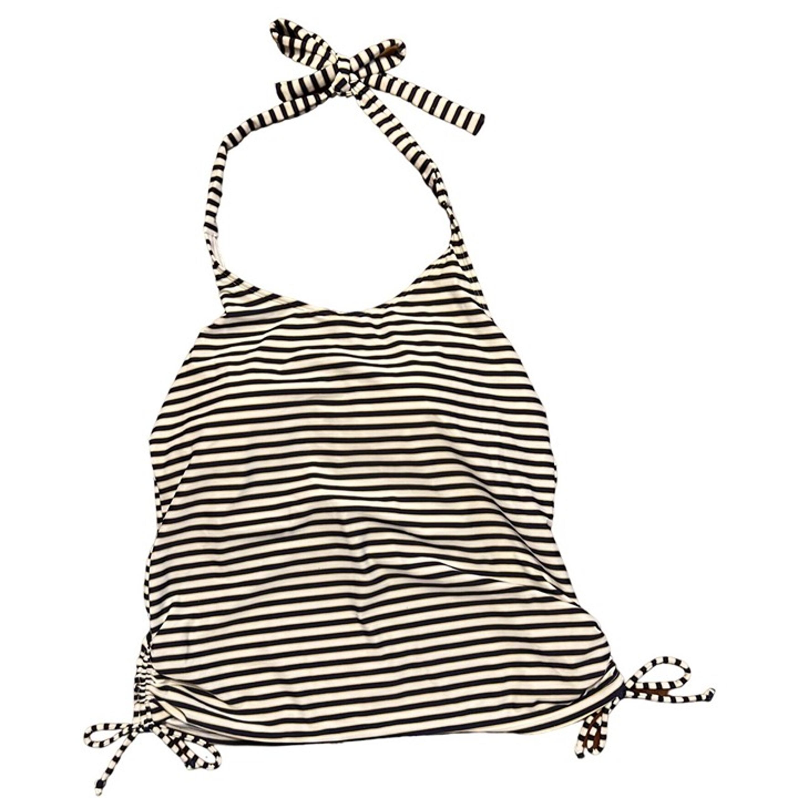 Calypsa women's ruched tankini top size XL navy & white strip with gold trim NWT
