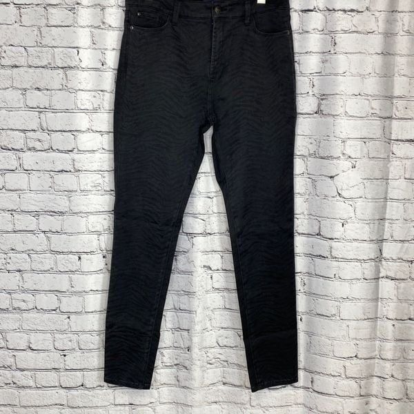 NYDJ Alina Zebra Print Skinny High -Waist Stretch Jeans, Libya Gray 14