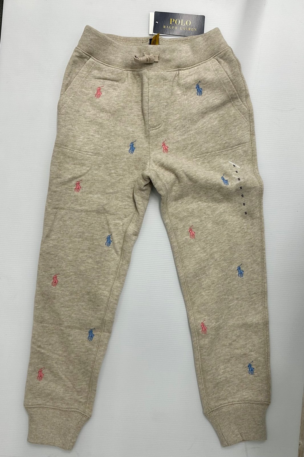 NWT Polo Ralph Lauren Big Girls Sz 7 Tan Blue Pink Pony Fleece Jogger Pants