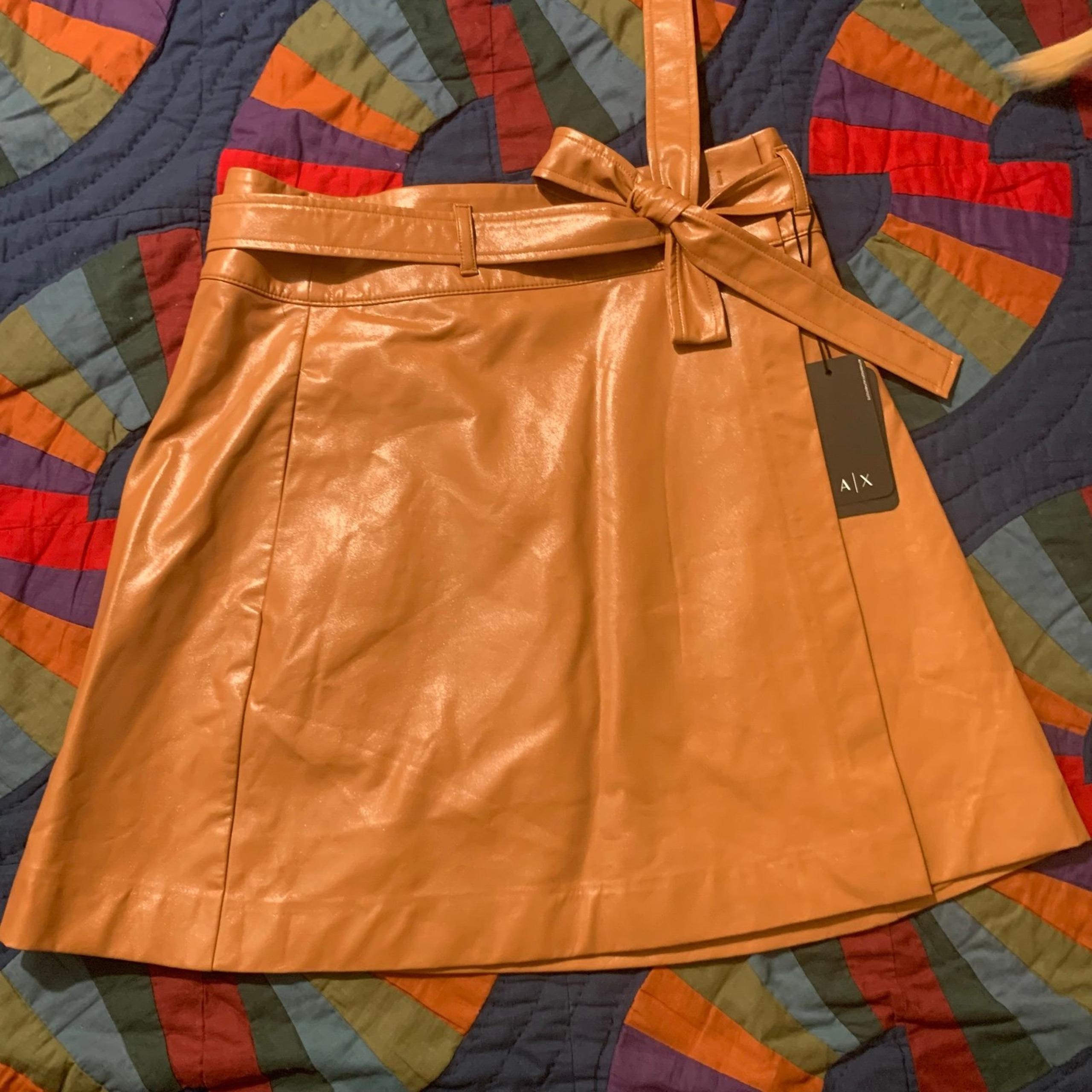 NWT Armani exchange caramel tan pleather mini wrap skirt Sz 8