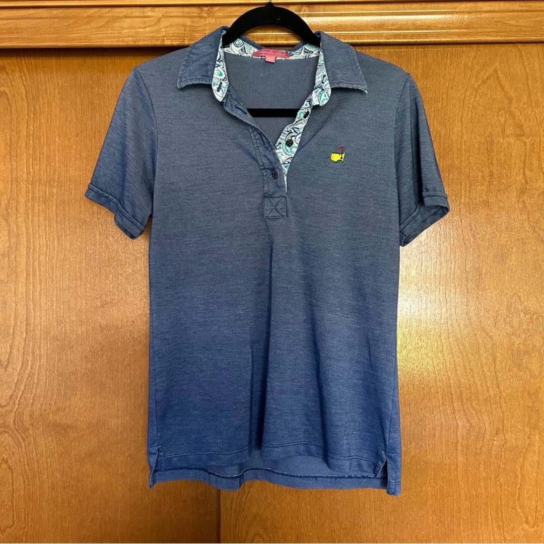 Masters Magnolia Lane Collection Blue Short Sleeve Golf Polo Size Medium