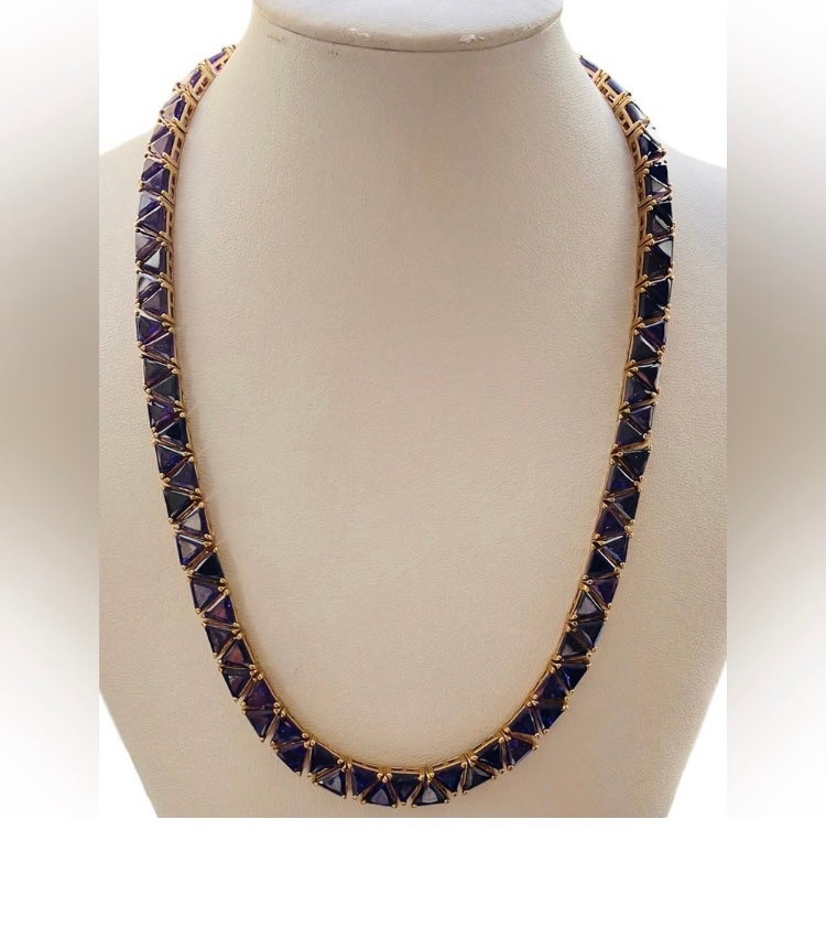 Suzanne Somers Amethyst CZ Triangle Necklace 18 1/4” 14K GoldPlate on 925 Silver