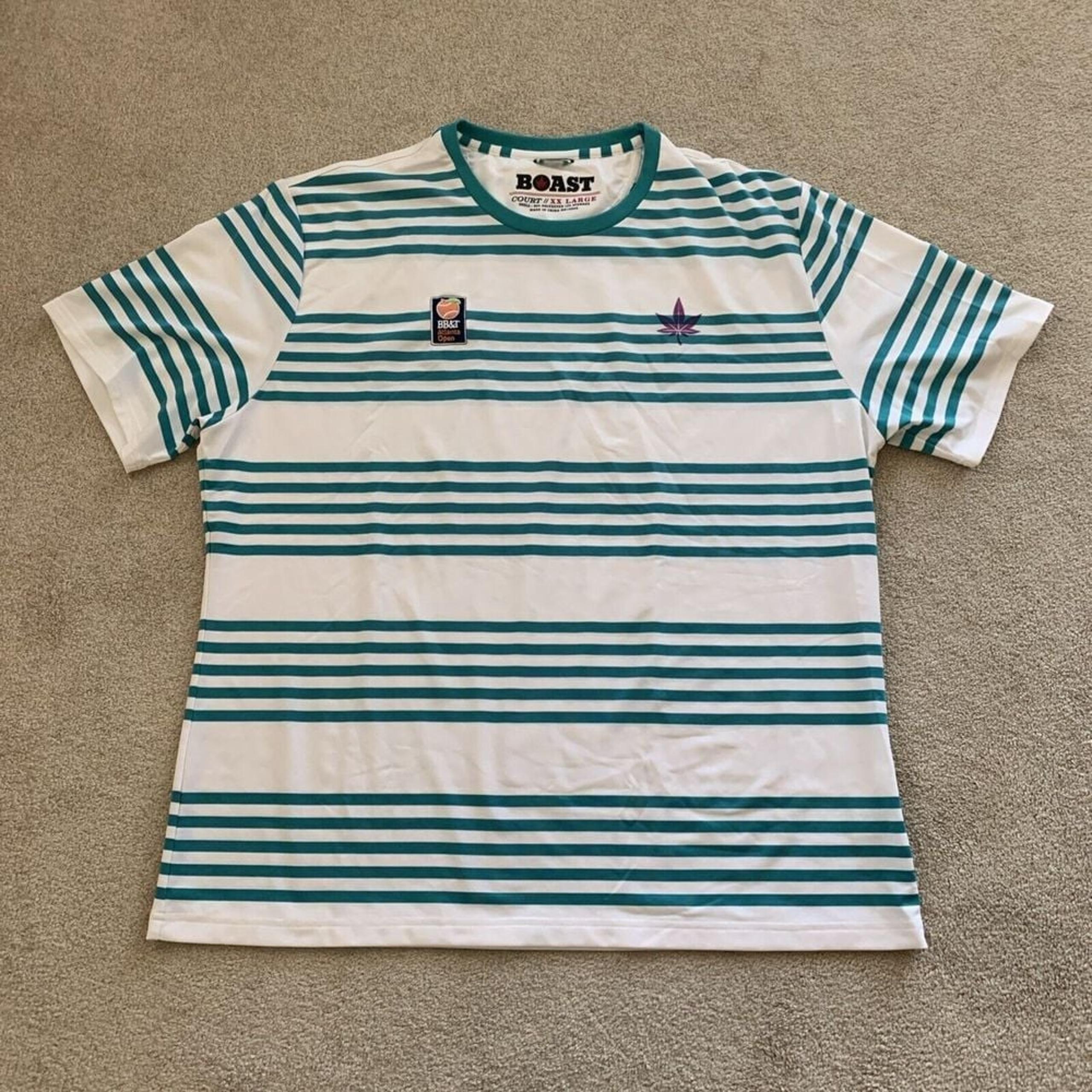 BOAST Court Tennis Shirt Mens XXL Striped Leaf Performance S/S Green Pickleball