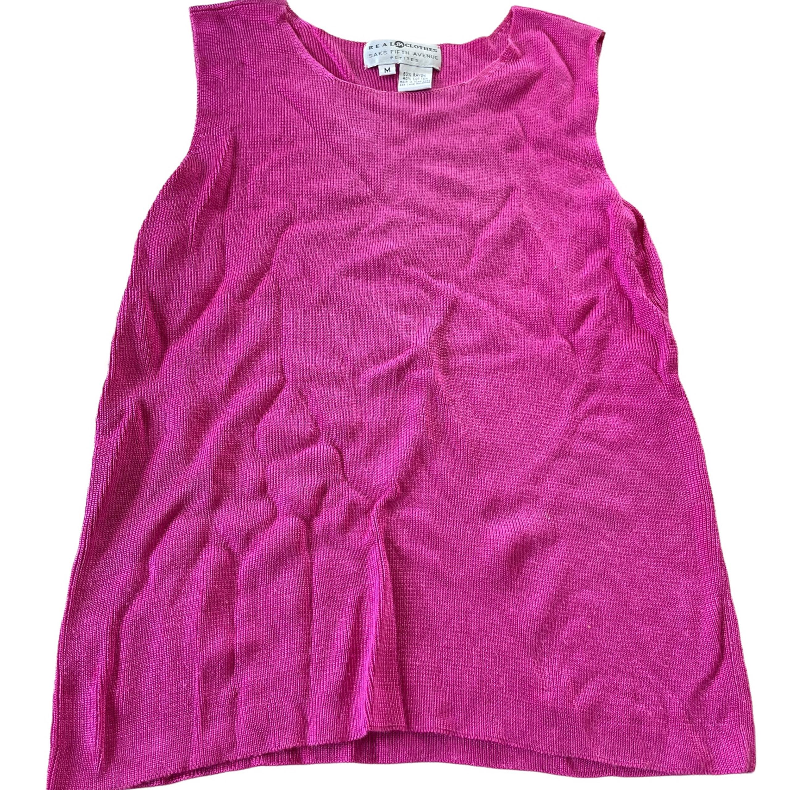 Saks Fifth Avenue Tank Top Womens Medium Petite Pink Real Clothes Knit Vintage