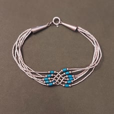 Vintage Sterling Silver Multi-Strand Turquoise Bead Bracelet