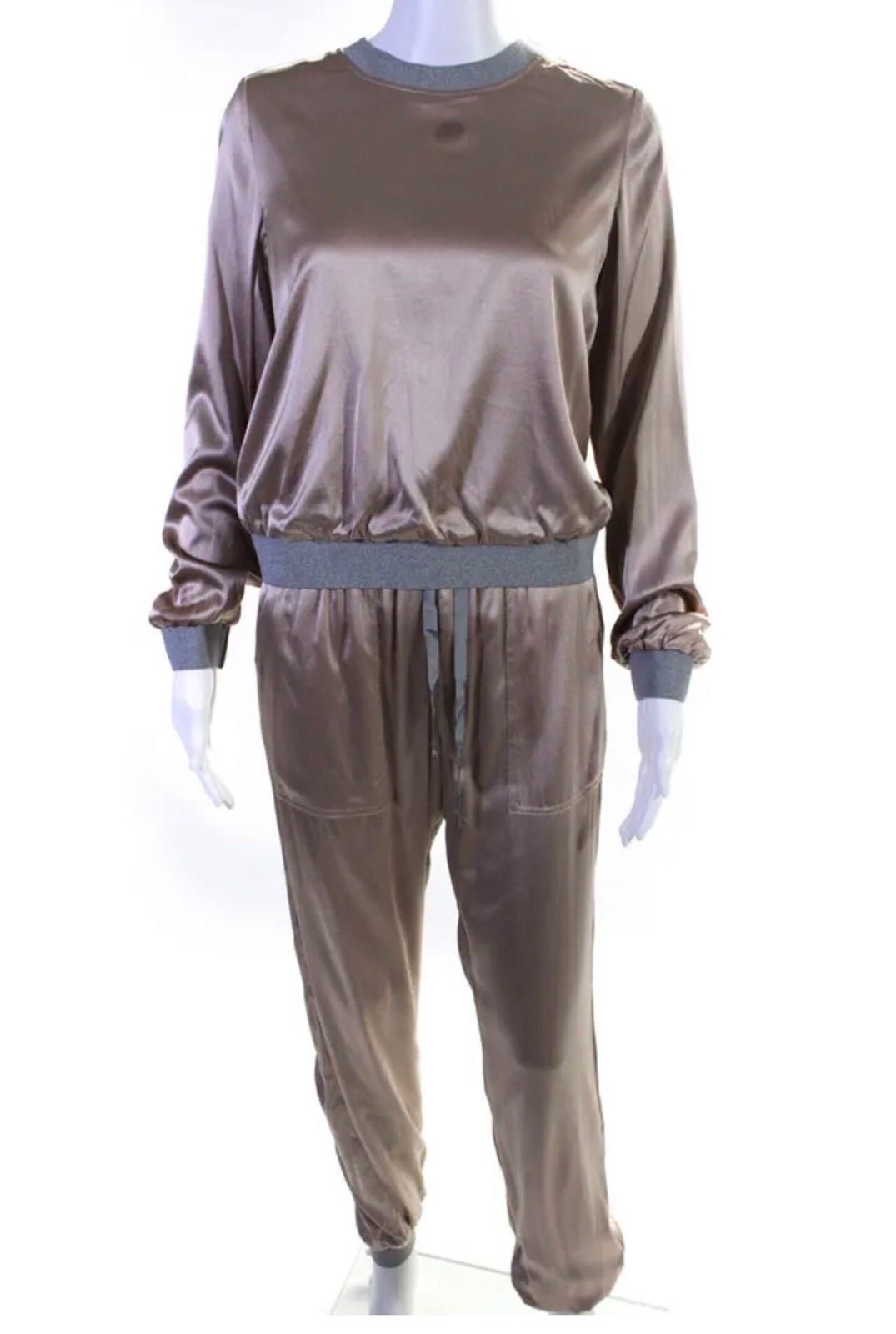 536 InReverse brown silk joggers reversible sweater set xxs