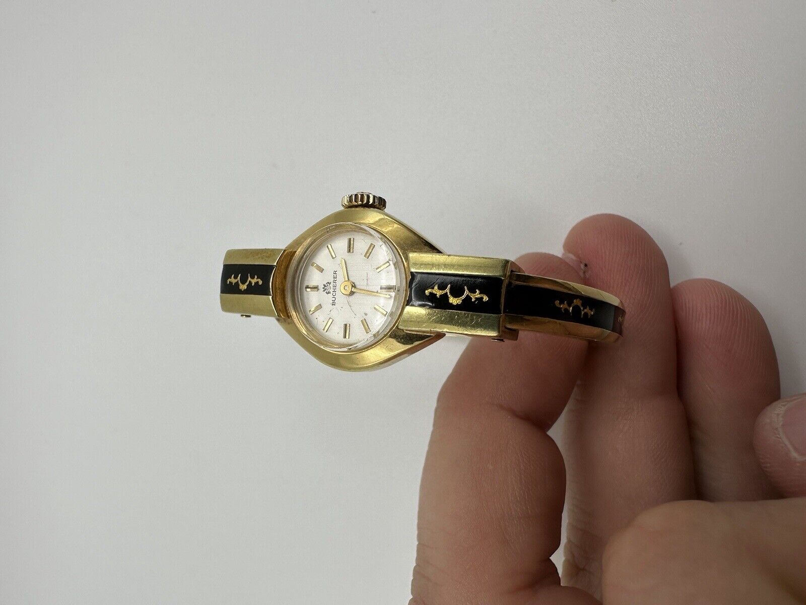 Vintage Bucherer Gold Black Enamel Woman’s Wristwatch Excellent Condition!!!