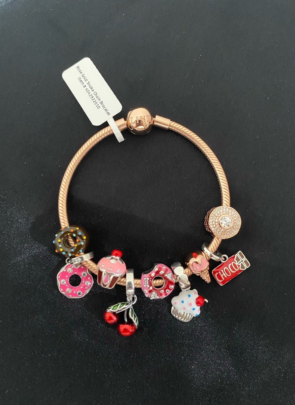 Linx Rose Gold Snake Chain Bracelet with Sweets Themed Charms