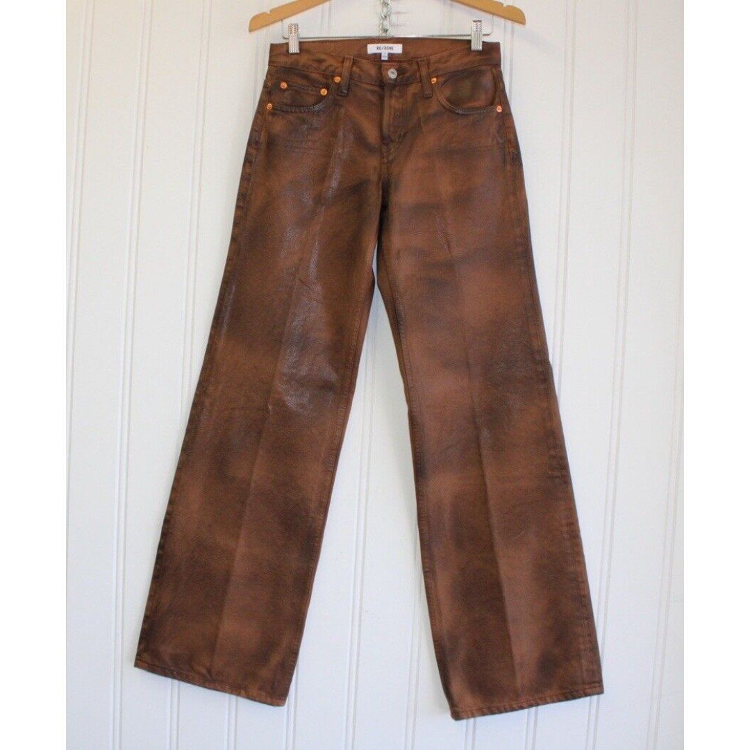 RE/DONE Rare Leather Like Brown Pants Size 28 NWT