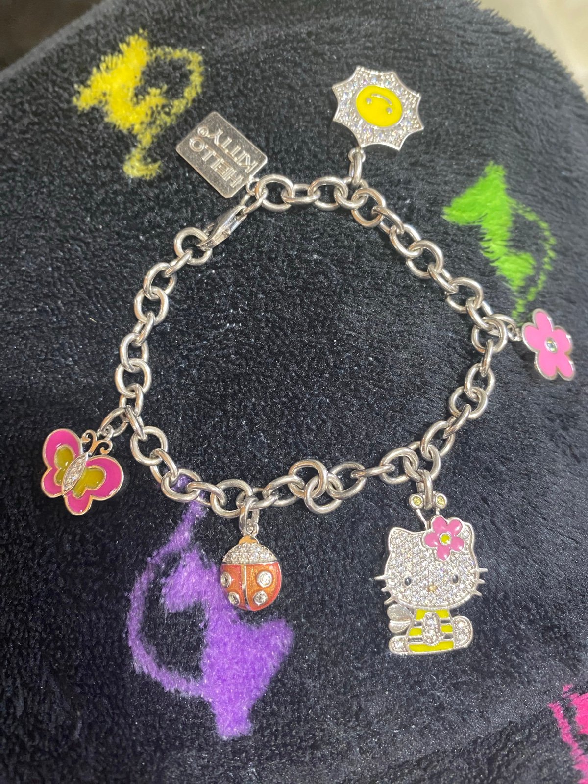 Diamonique hello kitty sterling silver Charm Bracelet