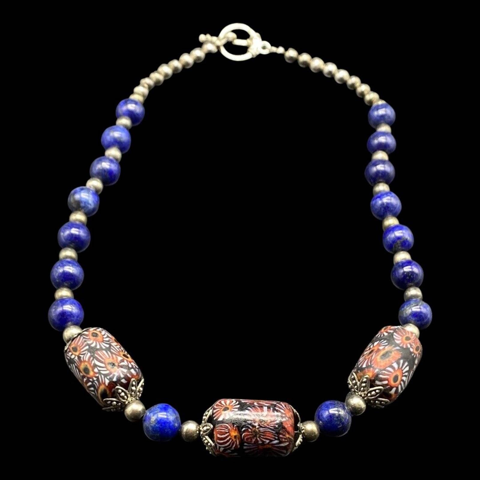 Lapis Lazuli Venetian Bead Necklace ~Estate~ 18 Long