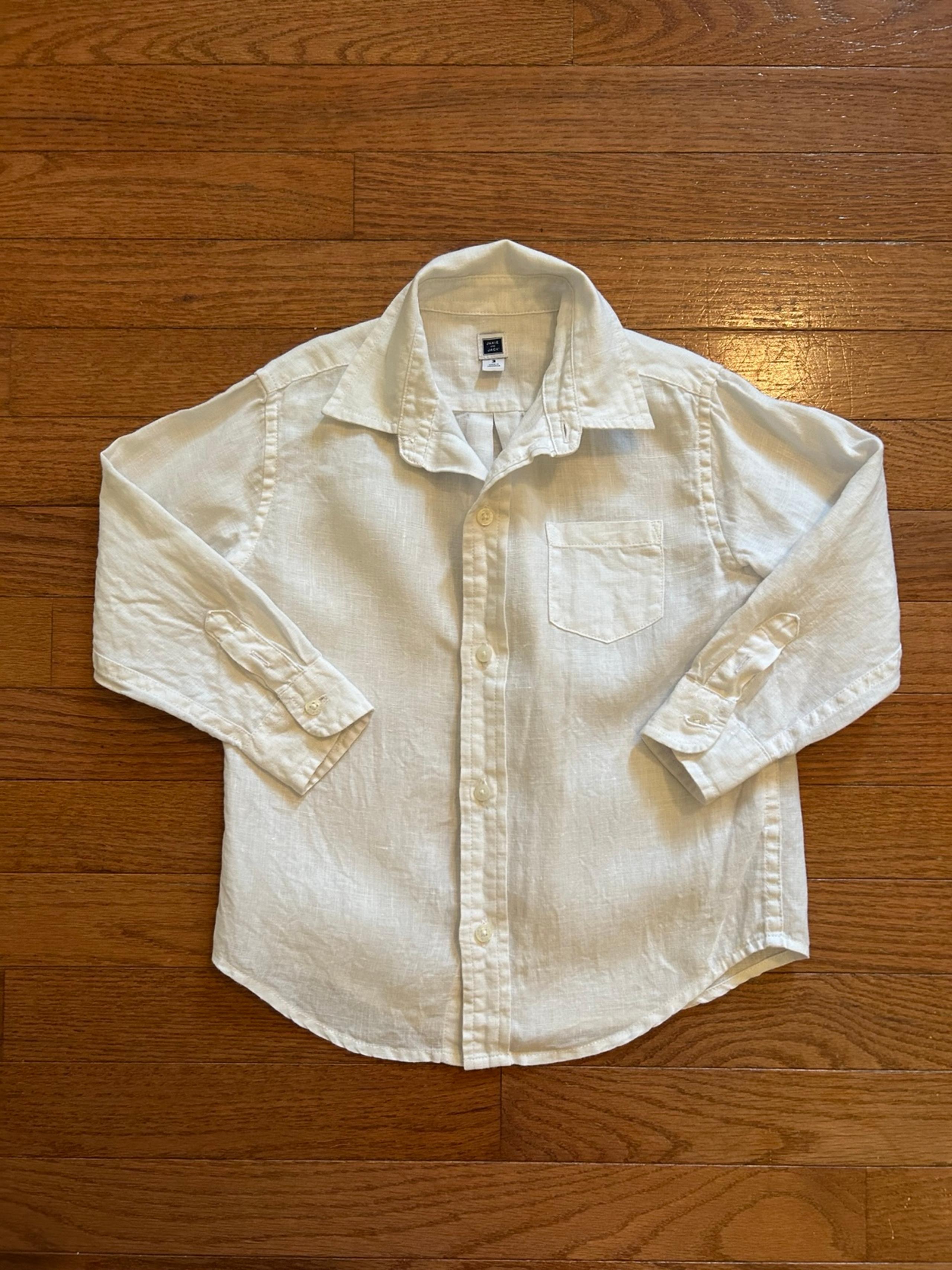 Janie and Jack 100% Linen White Long Sleeve Button Down Shirt