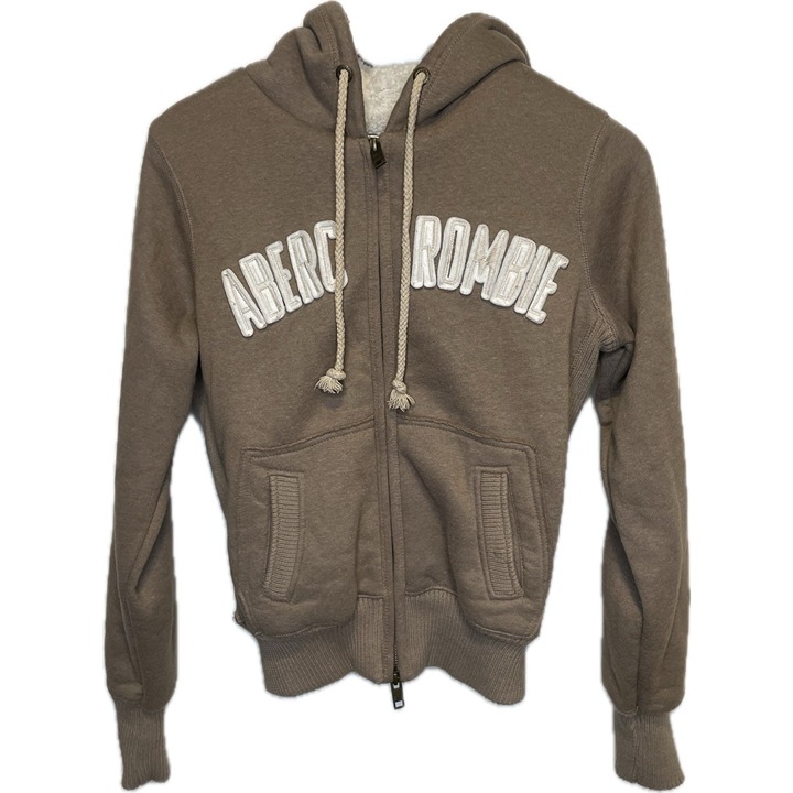 Abercrombie & Fitch Zip Hoodie Women’s Medium Jacket Brown Logo Spell Out L