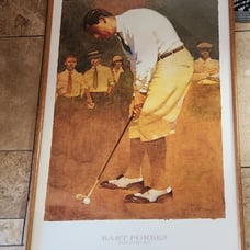 Rare Vintage FRAMED GOLF PRint BART FORBES The Stroke Illustration Artist 37x25