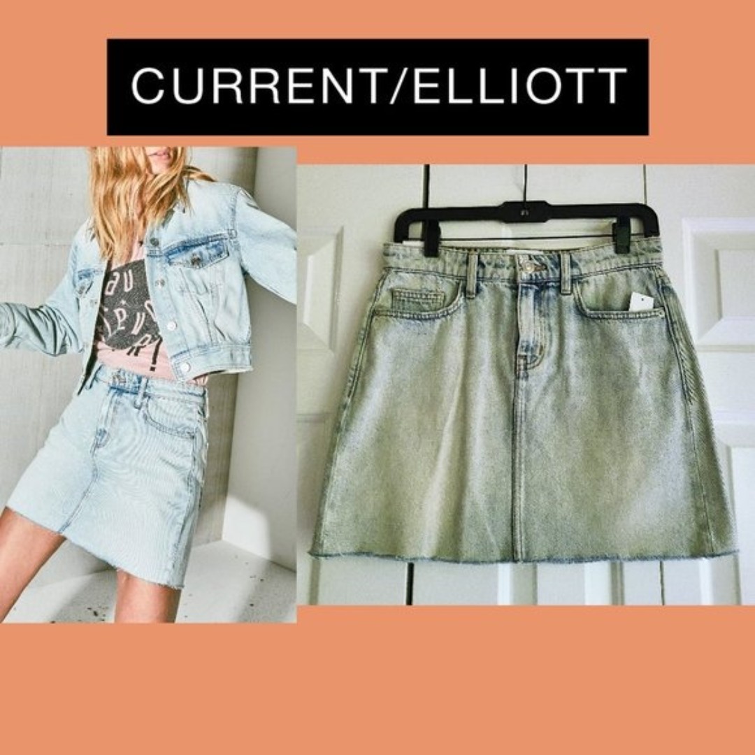 Current/Elliott NEW The 5 Pocket Southerly Fray Hem Denim Skirt 8
